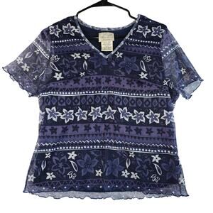90s-Y2K Kathie Lee Collection Women's Purple Mesh Top Size L